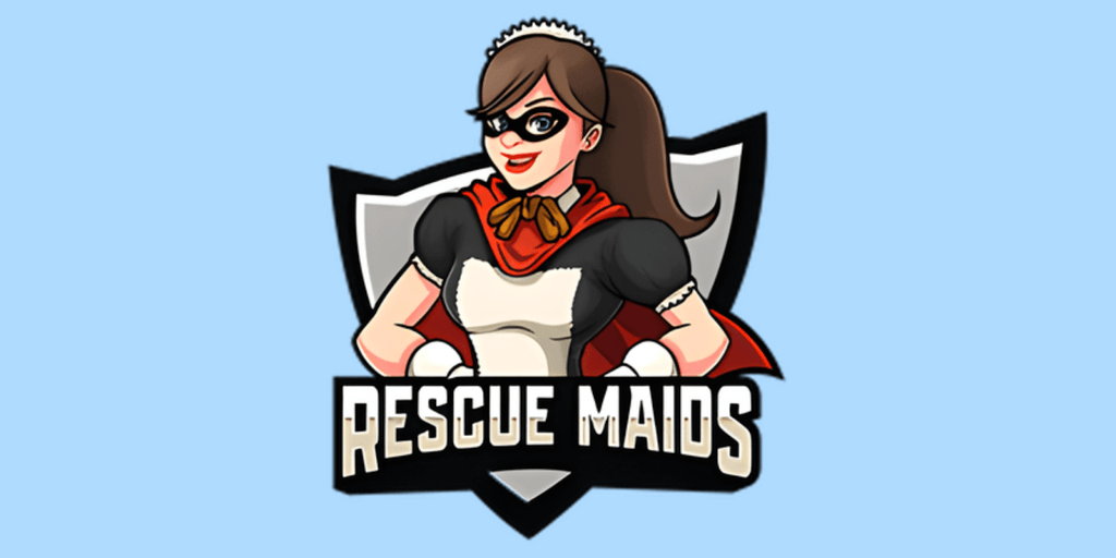 The image alt text could be: "Rescue Maids logo featuring a superhero maid character, symbolizing the company's commitment to high-quality cleaning and employee care."