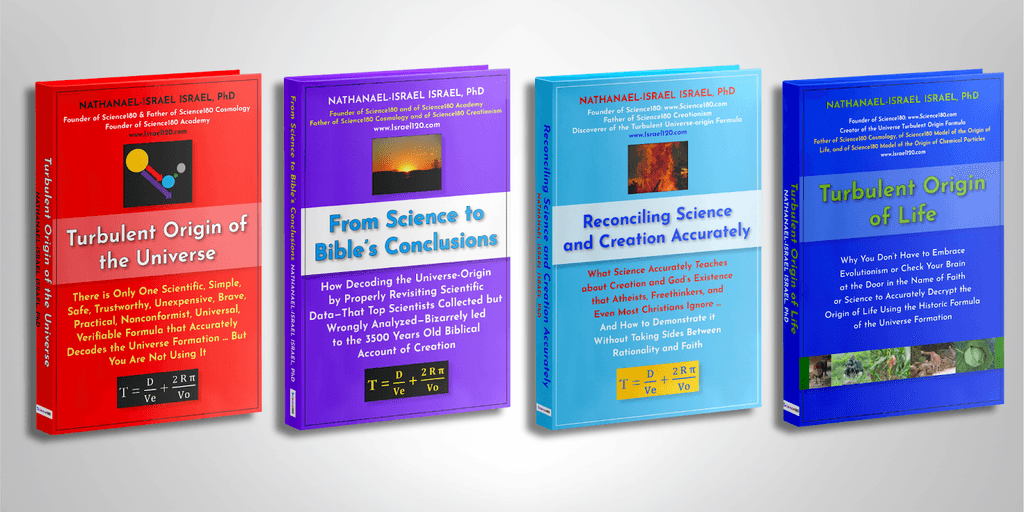 Dr. Nathanael-Israel Israel, founder of Science180, showcasing his groundbreaking books that reconcile science and faith.