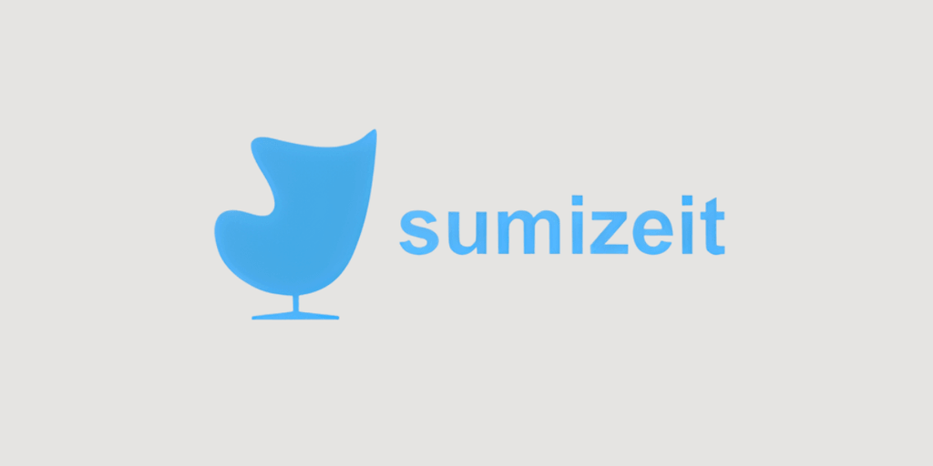 Sumizeit logo featuring a stylized blue chair design with the word 'sumizeit' in modern, lowercase blue text.