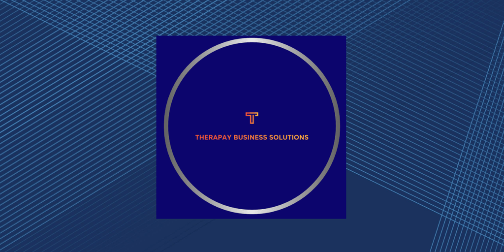 "Therapay Business Solutions logo with a circular design and modern blue geometric background."
