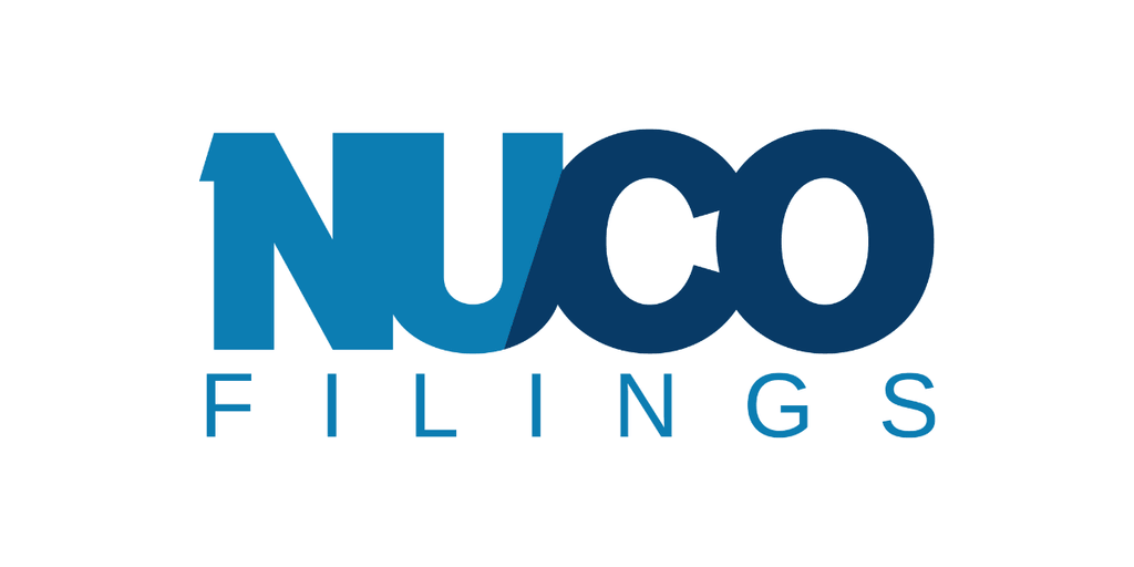 NUCO Filings logo with a modern and bold blue and dark blue design, representing a professional business in the filing and documentation industry.