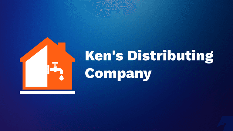 Ken's Distributing Company logo over a background of a home, symbolizing their commitment to providing reliable water pump solutions and services.