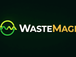 Logo of WasteMagic featuring green and gold text on a dark background