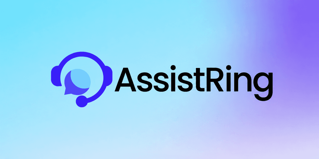 Logo of AssistRing featuring a headset and speech bubble on a gradient background