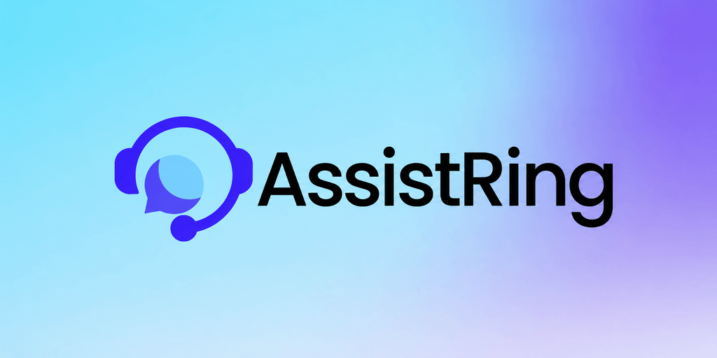 Logo of AssistRing featuring a headset and speech bubble on a gradient background
