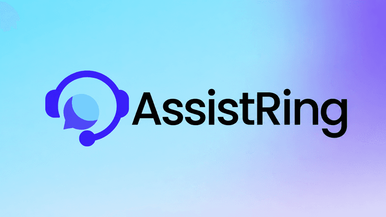 Logo of AssistRing featuring a headset and speech bubble on a gradient background
