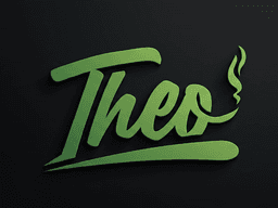 Stylized green text of the name "Theo" on a dark background