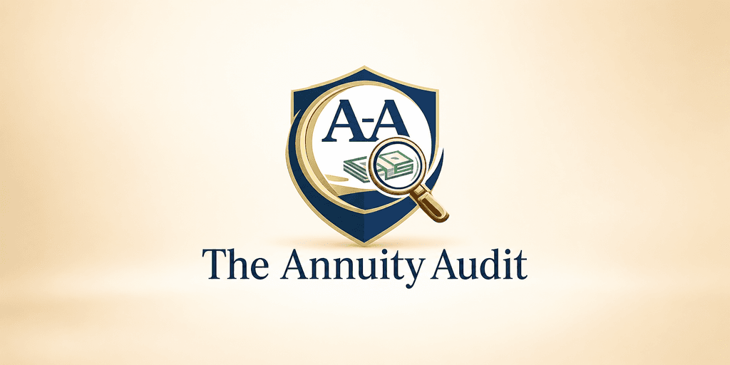 Logo for The Annuity Audit featuring a shield and magnifying glass icon