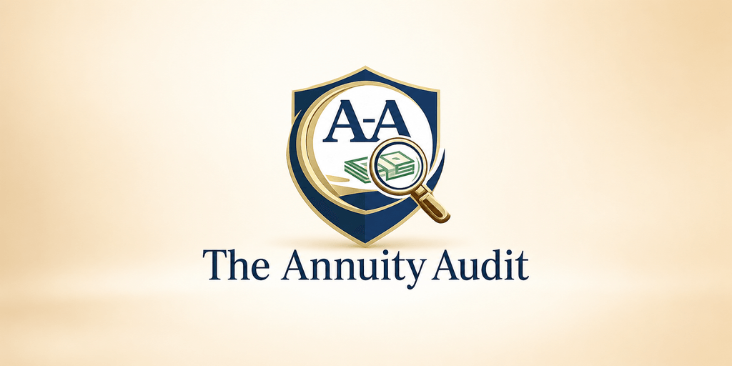 Logo for The Annuity Audit featuring a shield and magnifying glass icon