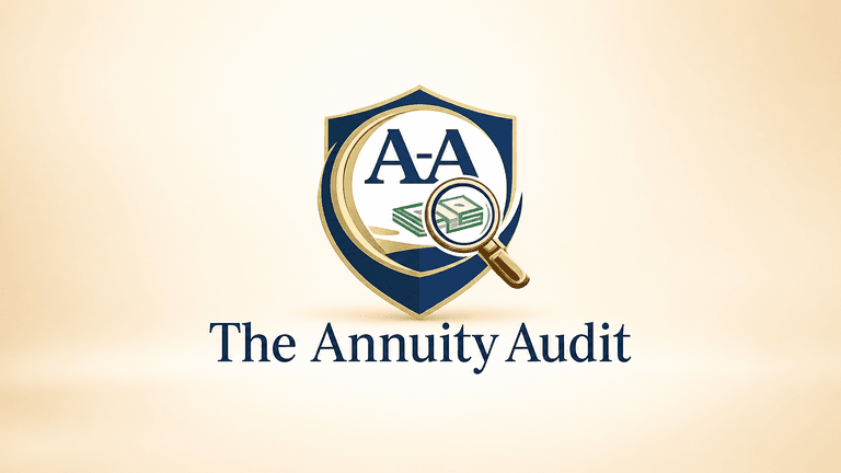 Logo for The Annuity Audit featuring a shield and magnifying glass icon