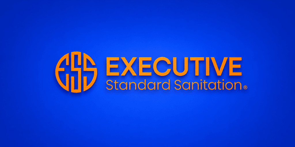 Logo of Executive Standard Sanitation with a circular design on a blue background