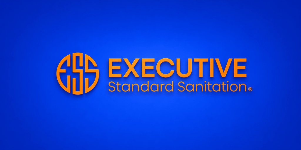 Logo of Executive Standard Sanitation with a circular design on a blue background