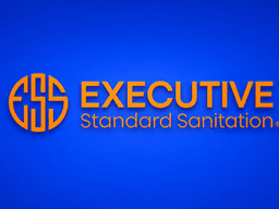 Logo of Executive Standard Sanitation with a circular design on a blue background