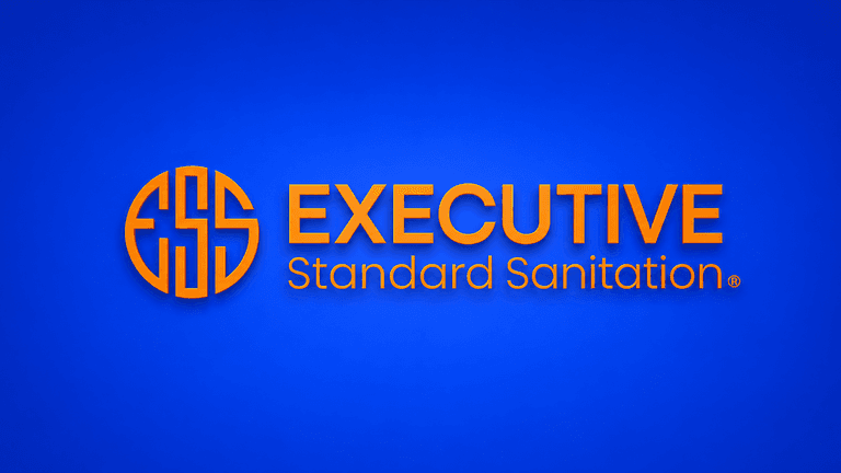 Logo of Executive Standard Sanitation with a circular design on a blue background