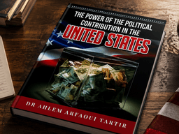 Book on political contributions in the US with cash in a transparent bag on the cover