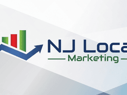 Logo for NJ Local Marketing featuring upward trend bars and a blue arrow