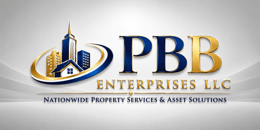 Logo of PBB Enterprises LLC featuring buildings and a house design