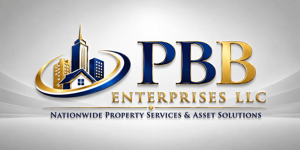 Logo of PBB Enterprises LLC featuring buildings and a house design
