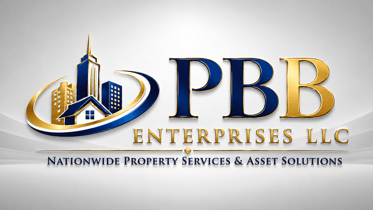 Logo of PBB Enterprises LLC featuring buildings and a house design