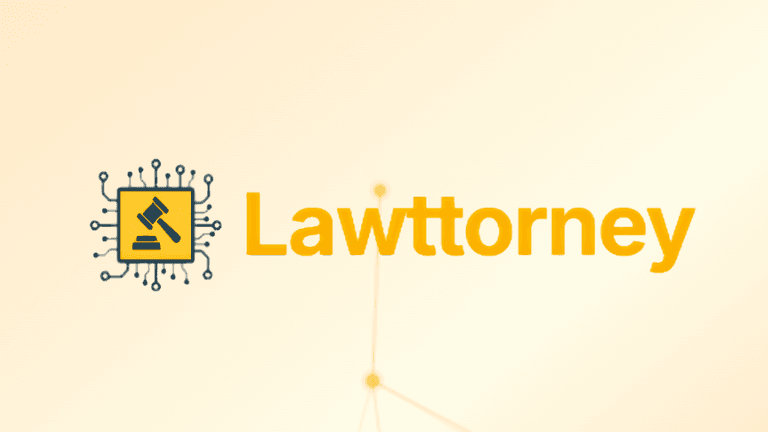 Logo of Lawttorney featuring a gavel and circuit graphic in yellow and orange