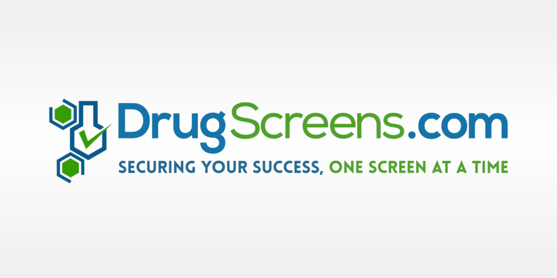 Logo for DrugScreens.com featuring blue and green text with molecule graphics