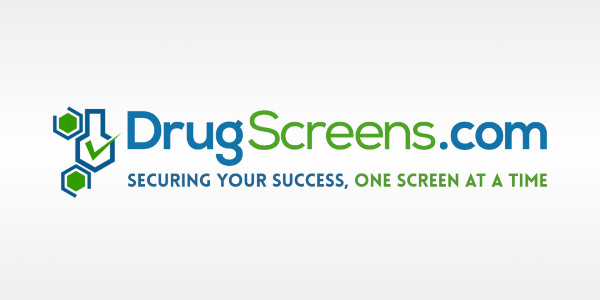 Logo for DrugScreens.com featuring blue and green text with molecule graphics