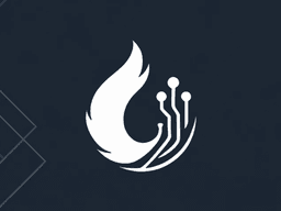 Stylized logo featuring a flame and circuit pattern on a dark background