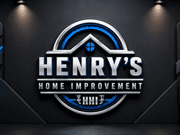 Stylized logo for Henry's Home Improvement on a dark textured wall background
