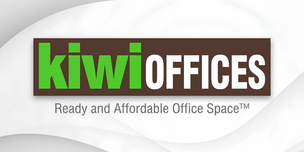 Logo for Kiwi Offices featuring green and brown text with a tagline about office space