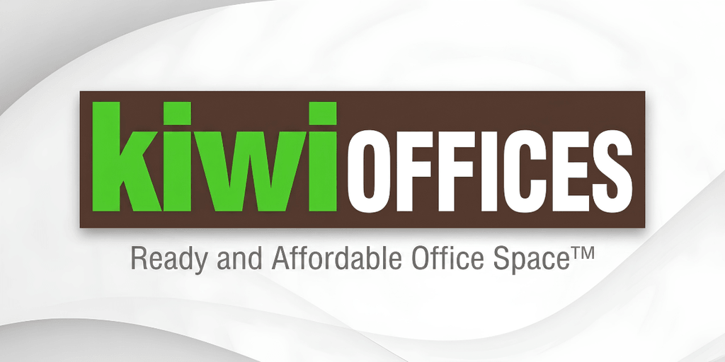 Logo for Kiwi Offices featuring green and brown text with a tagline about office space