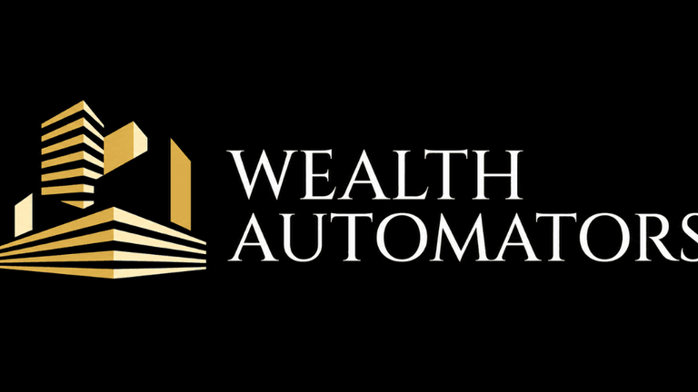 Logo of Wealth Automators featuring stylized buildings in gold and white on black background