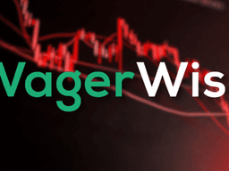 Logo for WagerWise with a background of financial charts and red trend lines