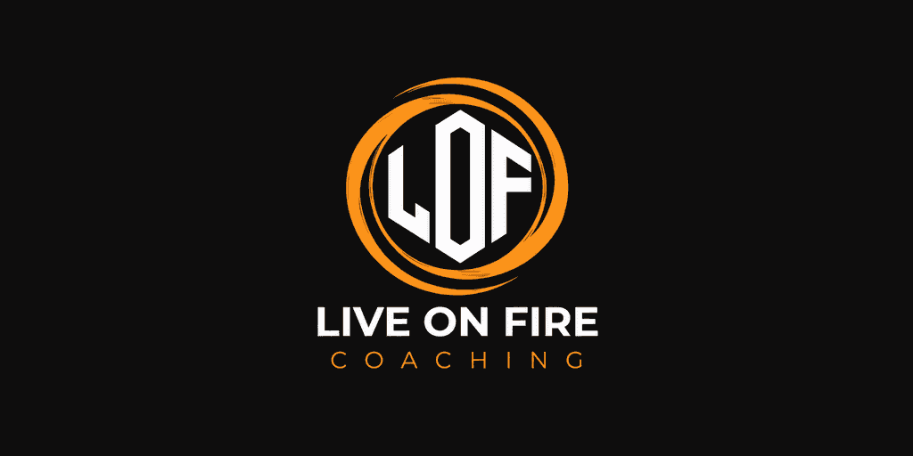 Logo for Live on Fire Coaching featuring bold letters and dynamic circular design