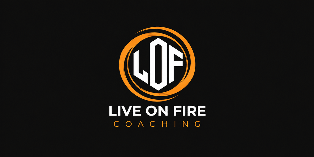 Logo for Live on Fire Coaching featuring bold letters and dynamic circular design