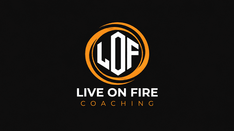 Logo for Live on Fire Coaching featuring bold letters and dynamic circular design