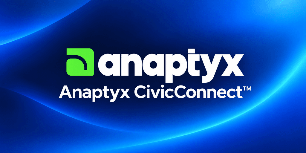 Logo of Anaptyx with the text "Anaptyx CivicConnect" on a blue background