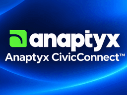 Logo of Anaptyx with the text "Anaptyx CivicConnect" on a blue background