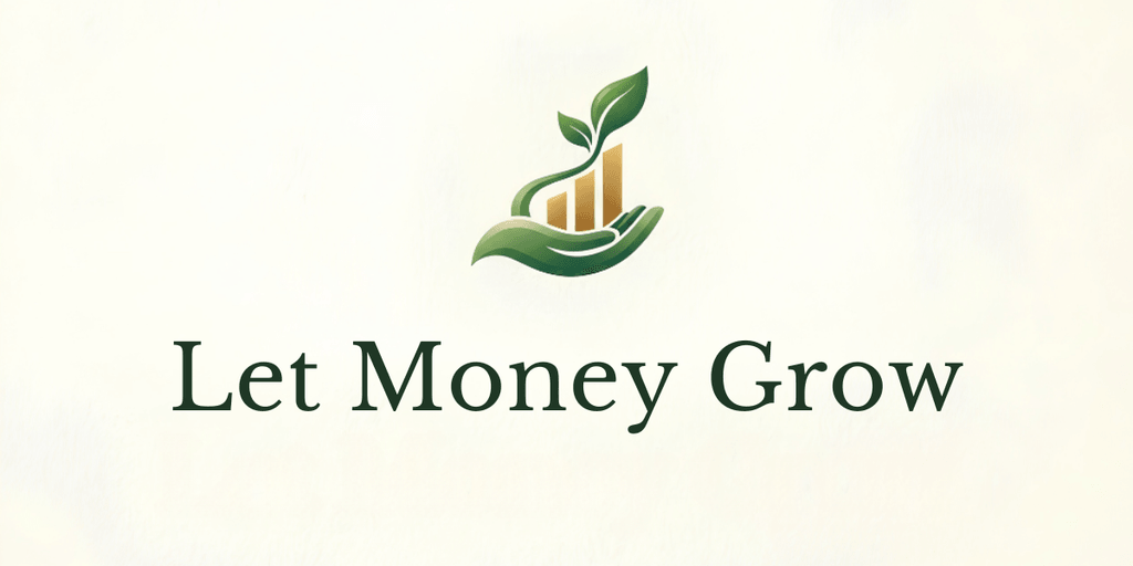 Logo featuring a hand holding a plant and growing bars with the text Let Money Grow