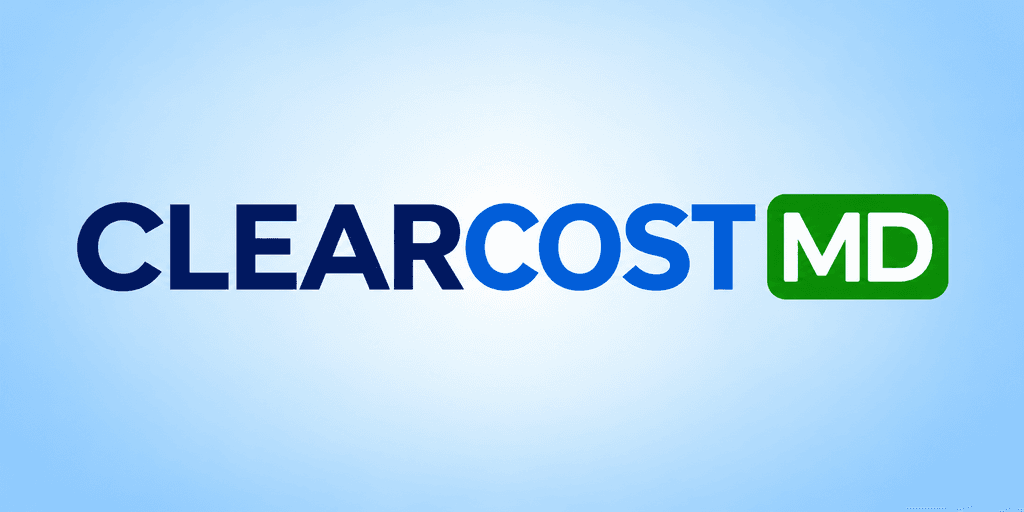 Logo of ClearCostMD with blue and green text on a light background
