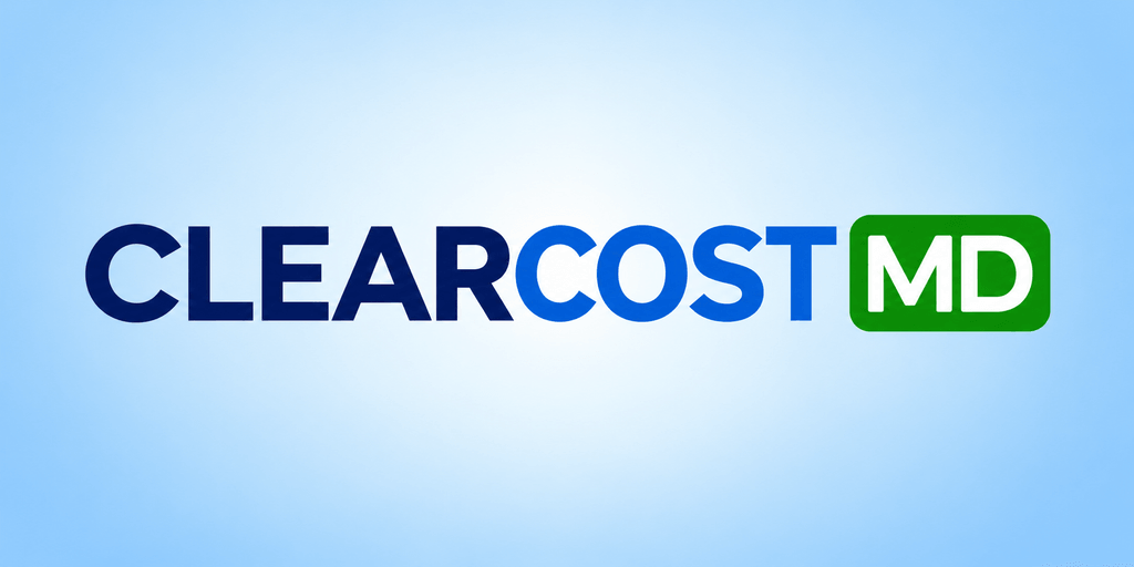 Logo of ClearCostMD with blue and green text on a light background