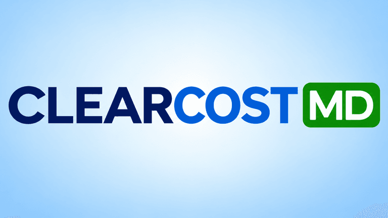 Logo of ClearCostMD with blue and green text on a light background