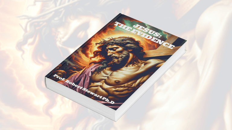 Book titled "Jesus: The Evidence" by Robert Stewart Ph.D. featuring a dramatic cover illustration