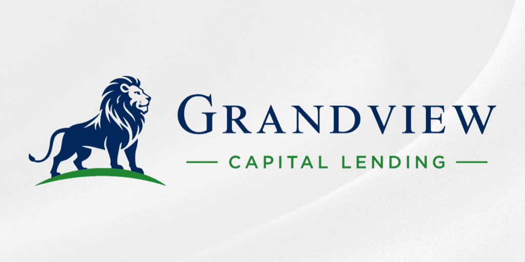 Logo for Grandview Capital Lending featuring a lion and green hill design