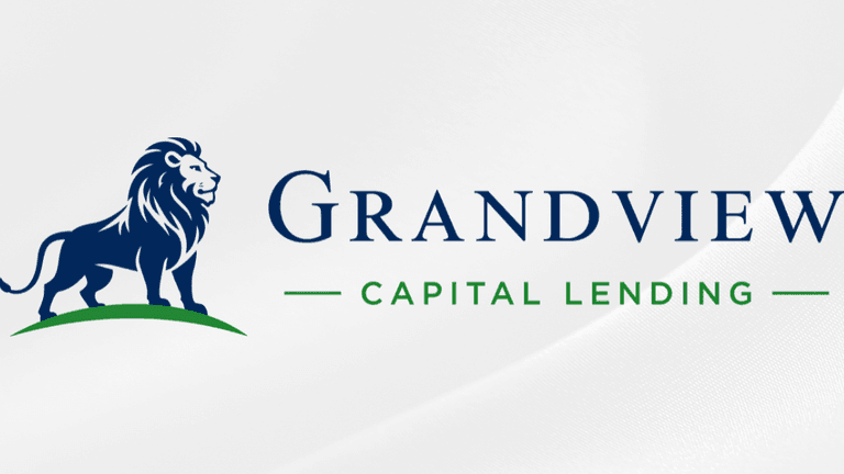 Logo for Grandview Capital Lending featuring a lion and green hill design