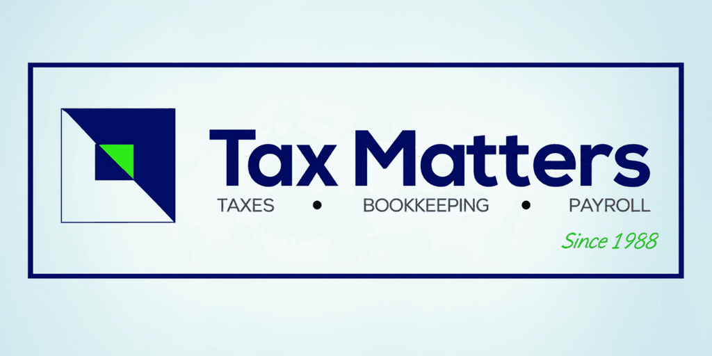 Logo of Tax Matters featuring services: Taxes, Bookkeeping, Payroll since 1988