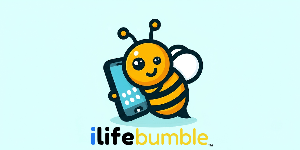 Cartoon bee holding a smartphone with "ilifebumble" logo beneath it