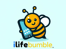 Cartoon bee holding a smartphone with "ilifebumble" logo beneath it