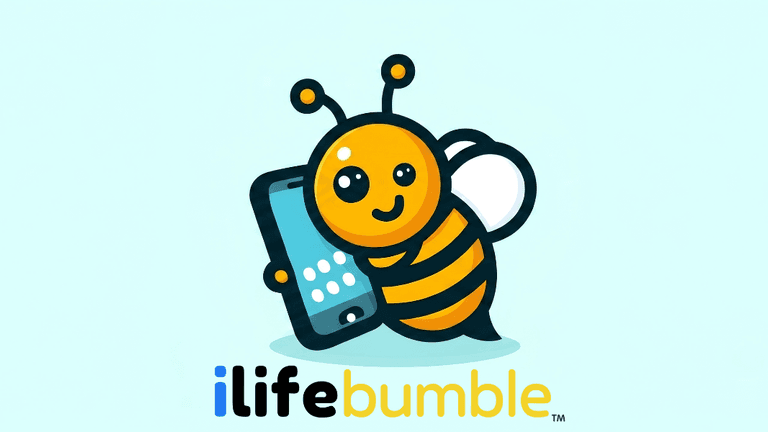 Cartoon bee holding a smartphone with "ilifebumble" logo beneath it