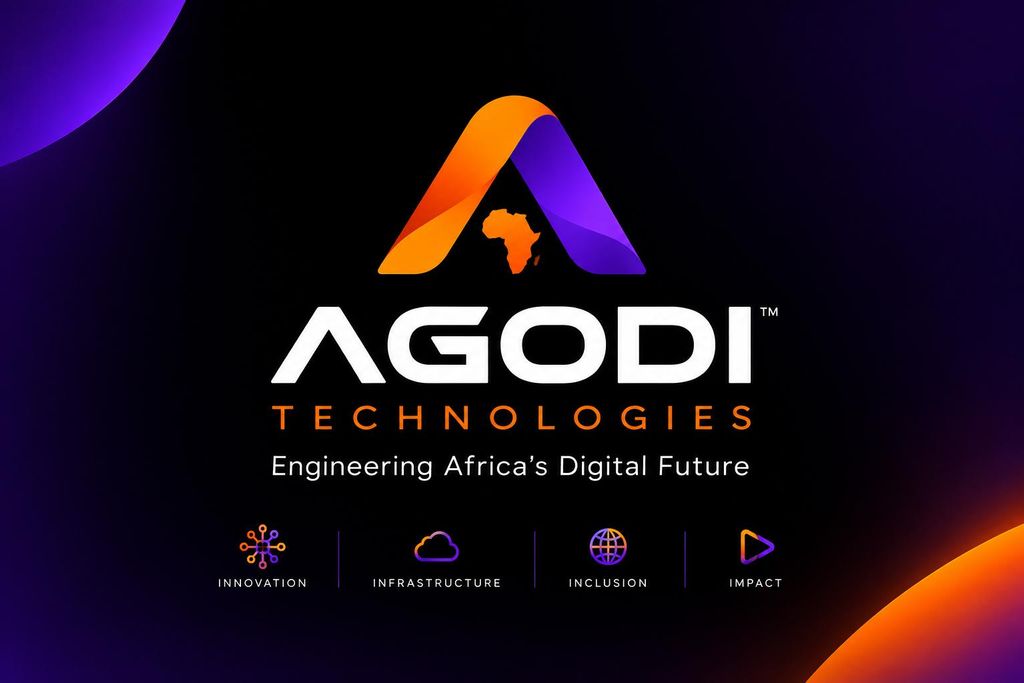 Logo of Agodi Technologies with the tagline "Engineering Africa's Digital Future" and vibrant background
