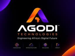 Logo of Agodi Technologies with the tagline "Engineering Africa's Digital Future" and vibrant background